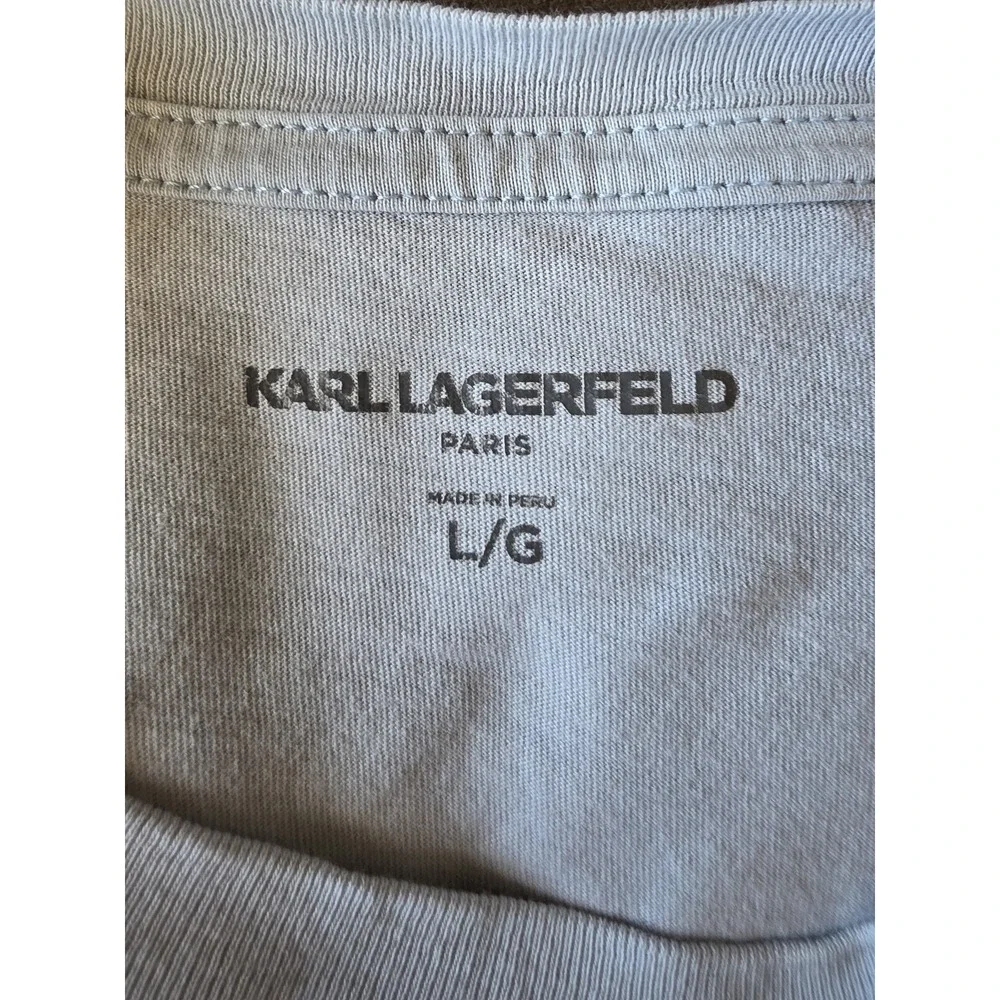 Karl Lagerfeld T-Shirt Size L Light Blue Graphic Crew Neck Cotton Tee